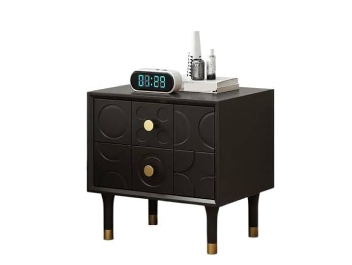 AZHKJKZH Nachttisch Nachttisch Mit Zwei Schubladen, Kreativer Geschnitzter, Retro Wohnzimmer Schlafzimmer(Black)