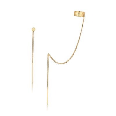 Paar Ohrhänger ELLI "Ohrringe Set Earcuff Durchzieher Gehämmert 925 Silber" Gr. 9, gold, Ohrringe, Damen, 9, Silber 925 (Sterlingsilber)