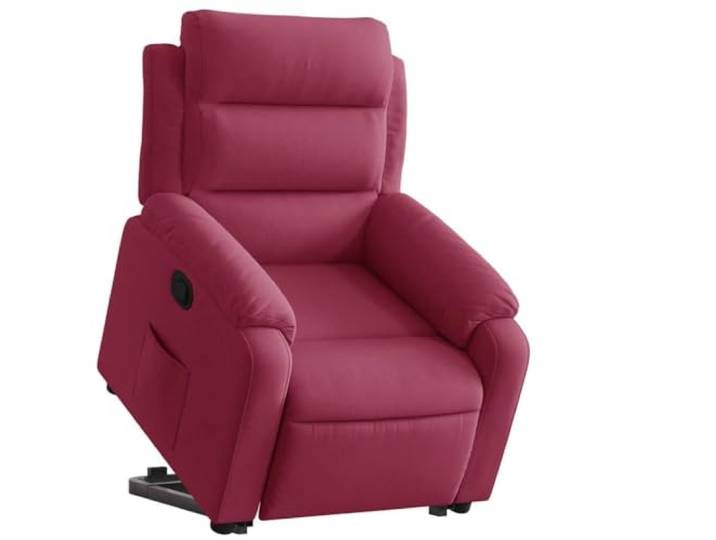 NLQMSU Liegesessel mit Aufstehfunktion, Velours, Bordeauxrot Elektromotor zum Heben, manuelle Neigung 135 Grad, gepolsterte Armlehnen, Seitentasche, Holz- und Metallrahmen