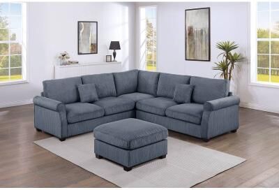 Esofastore Modern Corduroy Upholstered Sectional Set 4pc Rolled Arms Dark Gray Finish