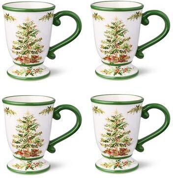 Certified International Holly Tree Set of 4 Ceramic Mugs 16 oz.
