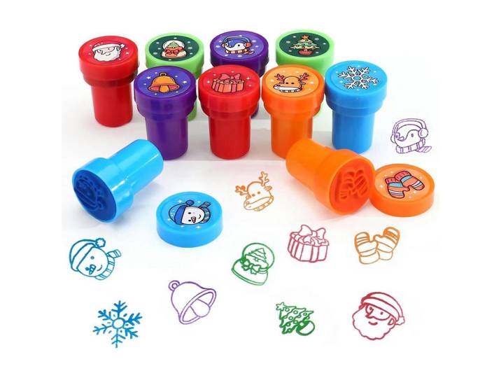 Stempelset Kinder Weihnachten 10 Stück, Mehrfarbig, Kunststoff, 1x1x1 cm, Dekoration, Malbedarf & Bastelbedarf