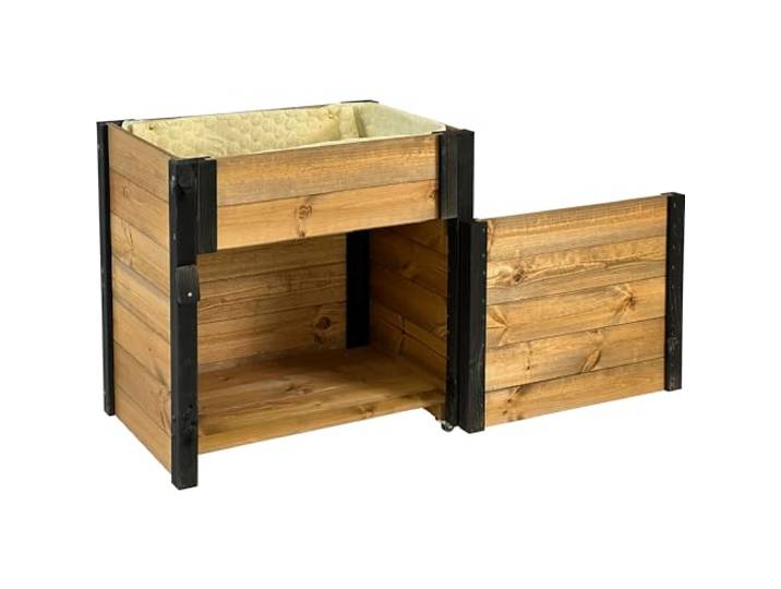 dobar® Select. Rollbares Hochbeet mit Staufach inkl. Schafswolle Gr. M - Erhöhtes Beet auf Rollen - 60 x 40 x 62 cm - Schwarz-Braun