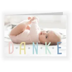 Danksagungskarte zur Geburt in Pastell im Design "HALLO" - Musterkarte