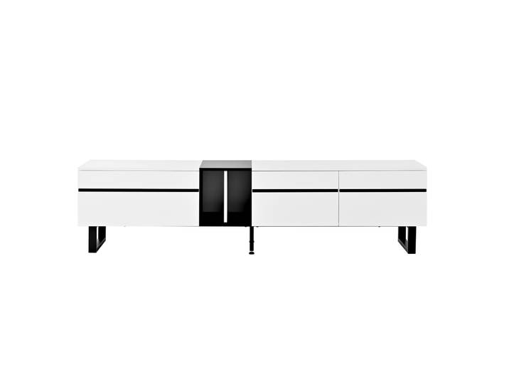 Meuble tv couvercle rabattable, portes et étagères, 180 cm, blanc