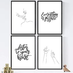 POSTER Set mit 4 ‚Hör auf dein Herz‘ A4 Schwarzer Rahmen