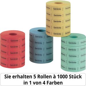 Herlitz Wertmarken 791780, Getränke, nummeriert, farbig sortiert, 5 Rollen a 1000 Stück