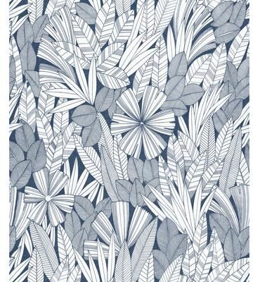 A-Street Prints Bannon Blue Leaves Wallpaper