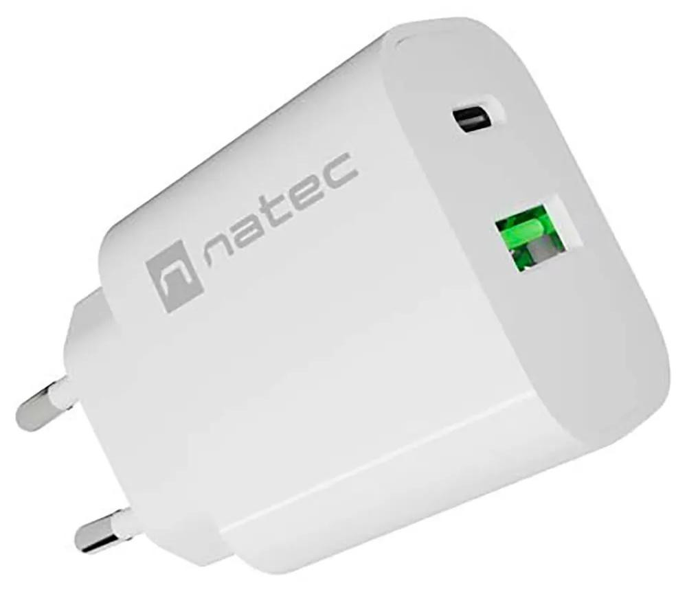 Natec Ribera Netwerklader met 1x USB-A en 1x USB-C, 20W, wit