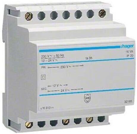 Hager Transformateur de sécurité 12V/1,33A ou 24V/0,67A ST313 (ST313)