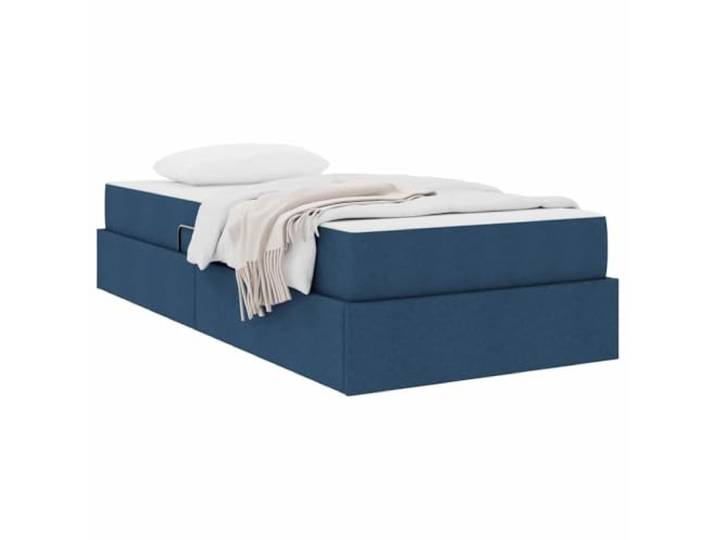 KTHLBRH Boxspringbett mit Matratze blau 100 x 200 cm Hydraulisches Heben, Metallgestell, feste Latten, unterhalb der Lagerung