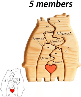 Inspire Curations Personalized Wooden Bear Family Puzzle Custom Bear Family Puzzle Personalized Family Name Decor For Home 5 Members no Customization