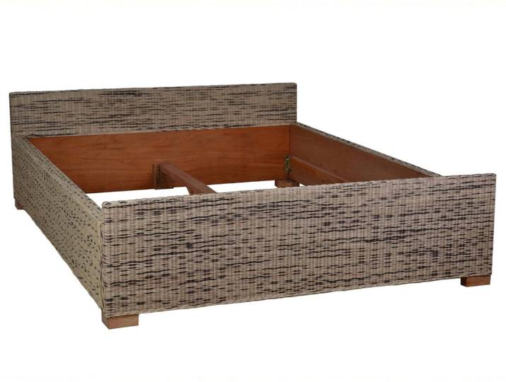 Rattanbett 160x200cm 'Luna' Massivholz, Rattan Mango Landhaus