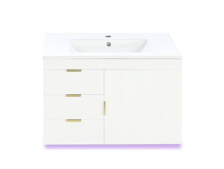 Flieks Waschtischunterschrank 76cm LED App Keramik Waschbecken Weiß, 76x51x46 cm, Badezimmer, Badmöbel, Waschbeckenunterschränke