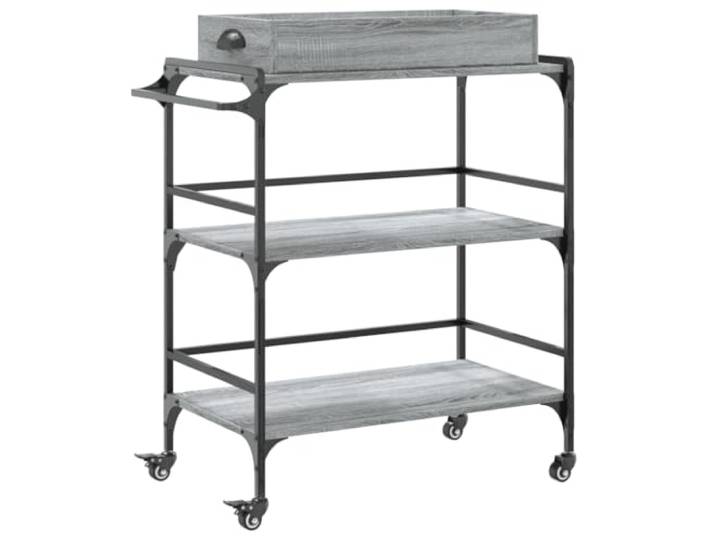 Foknhdi Küchenwagen Grau Sonoma 81,5x41x92,5 cm Servierwagen Flexibler Rollwagen mit Handtuchhalter und stabilen Metallbeinen für Küche, Wohnzimmer und Esszimmer.
