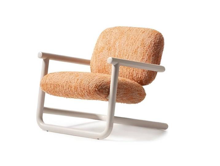 Xlmoebel Loungesessel Moderner orangefarbener Stoffsessel mit Metallrahmen von XLMOEBEL (1-St., Loungesessel), Made in Europa