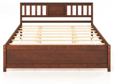 Costway Wooden Platform Bed with Headboard and Slat Support-Queen Size