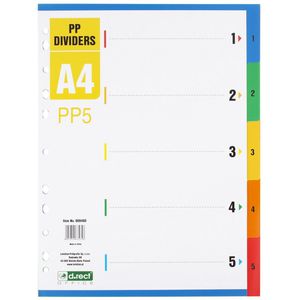 D.RECT Register 009400, A4, 1-5, Kunststoff, 5-teilig, vollfarbig