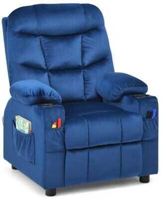 Costway Kids Recliner Chair with Cup Holder and Footrest for Children-Light Blue