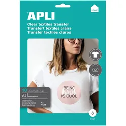 Apli T-Shirt-Transferpapier für helle oder weiße Textilien, Packung mit 10 Blättern