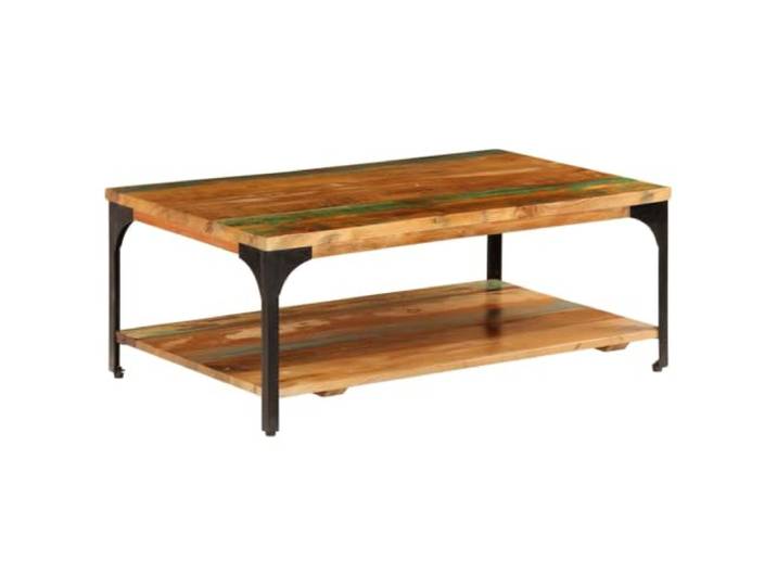 HEFZGDB Couchtisch mit Ablage 100x60x35 cm aus Massivem Altholz Vintage Design Stabile Konstruktion Pulverbeschichtet Stahl Einzigartige Holzmaserung Wohnzimmertisch