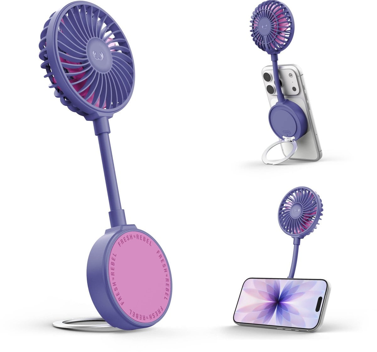 Fresh 'n Rebel Magnetic Fan Magnetische Ventilator voor Telefoon met Standaard - Draadloos - 3 Snelheden - Vivid Violet