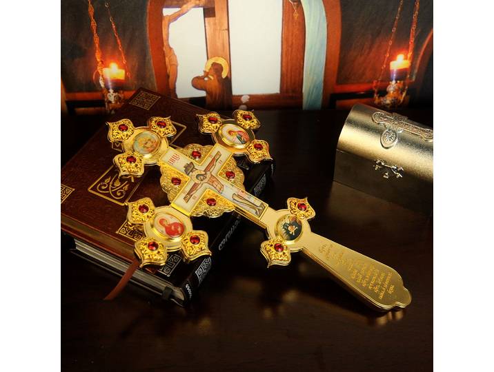 HTISOK Croix orthodoxe Église orthodoxe Jésus Croix portative Fourniture religieuse Maison Église Alter Décor pour le culte Prière Bénédiction