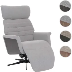 MCA Relaxsessel HWC-N56, Fernsehsessel Liegesessel Fußstütze drehbar Bouclé Stoff Holz ~ Stoff grau, Holz grau