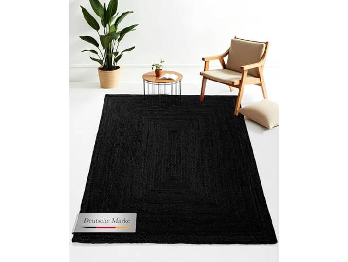 carpetfine Jute Teppich Nele Boho 200x290 cm Anthrazit aus 100 % Jute, handgewebt, Naturfaser, für Fußbodenheizung geeignet, für Wohnzimmer, Schlafzimmer und Esszimmer