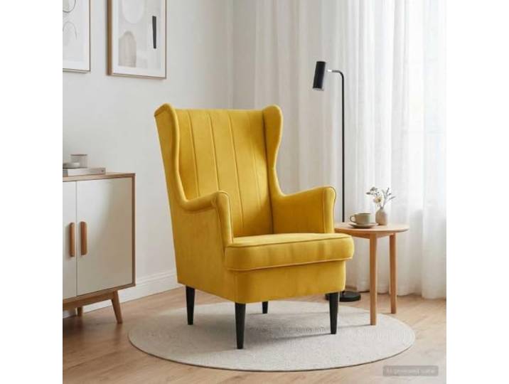 NLQMSU Moderner Sessel, Velours, Gelb, mit Metall- und Holzrahmen Abnehmbarer gepolsterter Sitz, Verwendung im Wohnzimmer, Schlafzimmer, einfache Montage, heller Farbton
