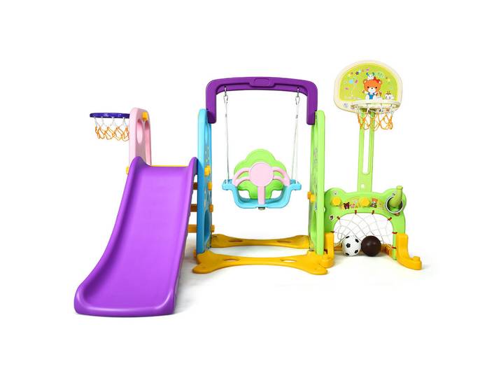 Costway Spielplatz kinder 6 in 1 Mehrfarbig, Kunststoff, 209x115x174 cm, Freizeit & Co, Gartenspielzeug, Spielhäuser