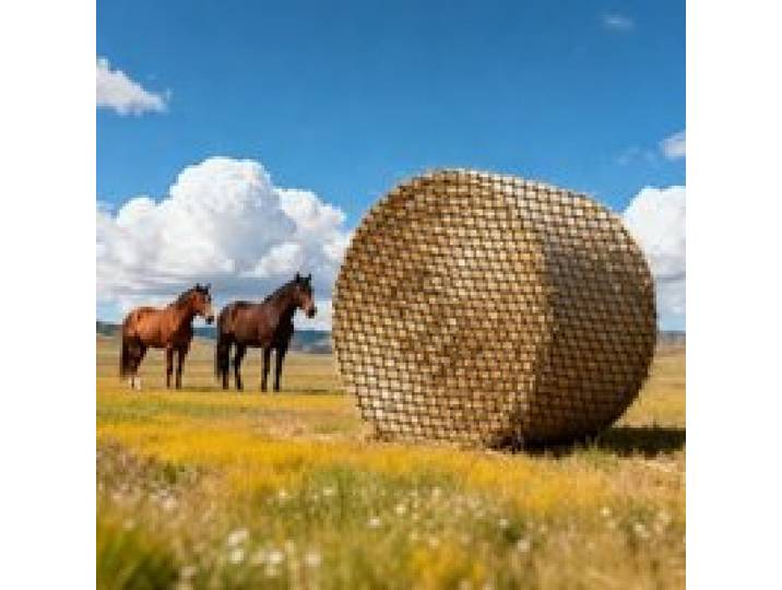 VEVOR Rundballen-Heunetz, 1,5x1,5x1,5 m, Maschenweite 38,1x38,1 mm, PE-Material, knotenloses Design, inkl. Kabelbindern, Nadelschiffchen, Reparaturschnur & Aufbewahrungsbeutel, Futternetz für Pferde