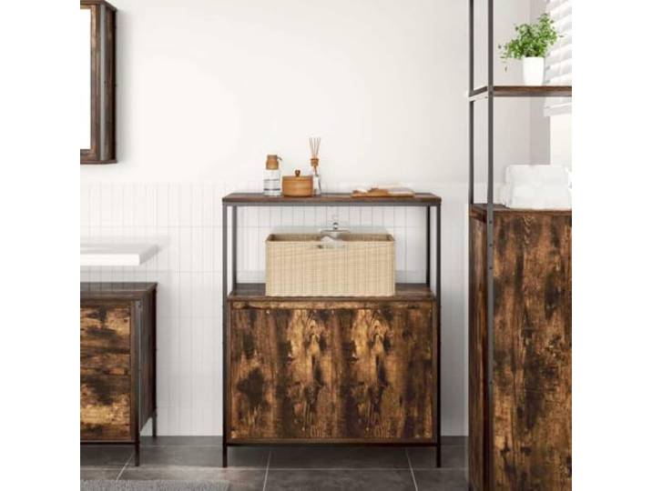 KTHLBRH Badezimmerschrank Eiche Rauchgrau 76,5 x 35 x 95 cm Mehrschichtiges Holz, 3 Einlegeböden, verstellbare Tür, verstellbare Füße, einfache Reinigung