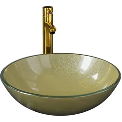 Helloshop26 - Waschbecken mit Armatur und Druckknopfablauf Aufsatzwaschbecken Handwaschbecken Waschbecken 42 cm Durchmesser 02_0002866