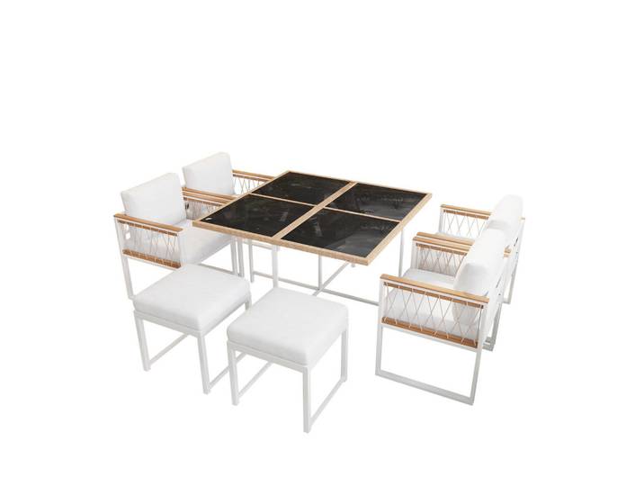 Flieks Gartenmöbelset 7tlg 6 Personen Glastisch WPC Balkon Terrasse, Mehrfarbig, Metall, Gartenmöbel, Gartengarnituren, Gartenmöbel-Sets
