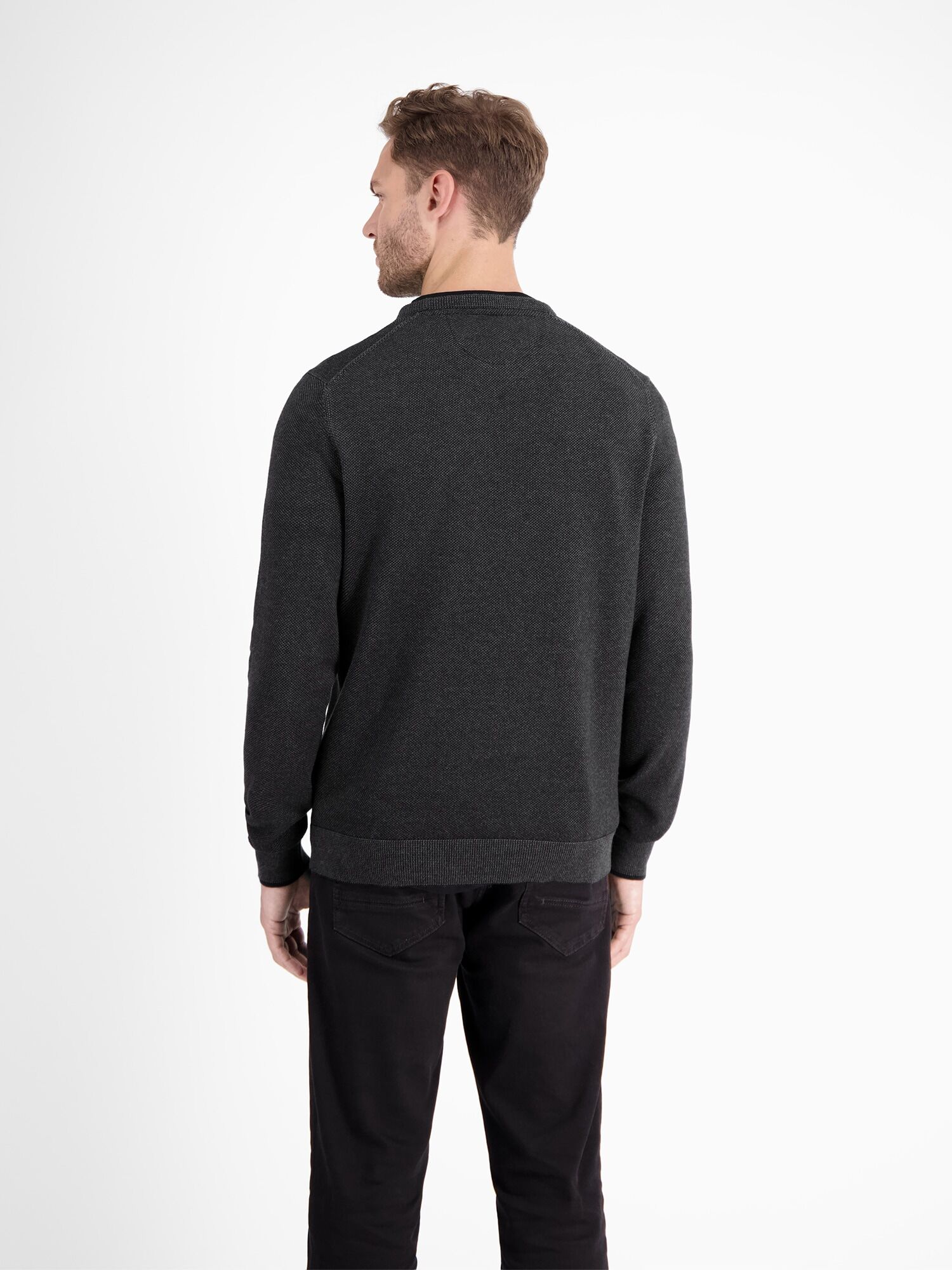 Strickpullover LERROS "Sportiver Strickpullover", Herren, Gr. 3XL, grau (schwarz), 100% Baumwolle, Rundhals, Pullover Strickpullover, Grober Strickpullover in Two-Tone-Optik, sportlicher Stil schwarz 3XL