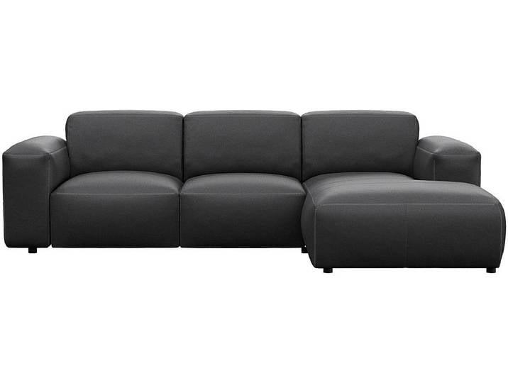 Ecksofa, Echtleder, Deep Schwarz, 251×171 cm, Chaiselongue Rechts, Modern, Flexlux