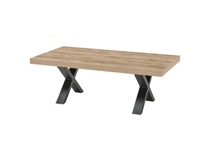 CEDRA - Table Basse Aspect Bois Piètement X Métal Poudré Noir