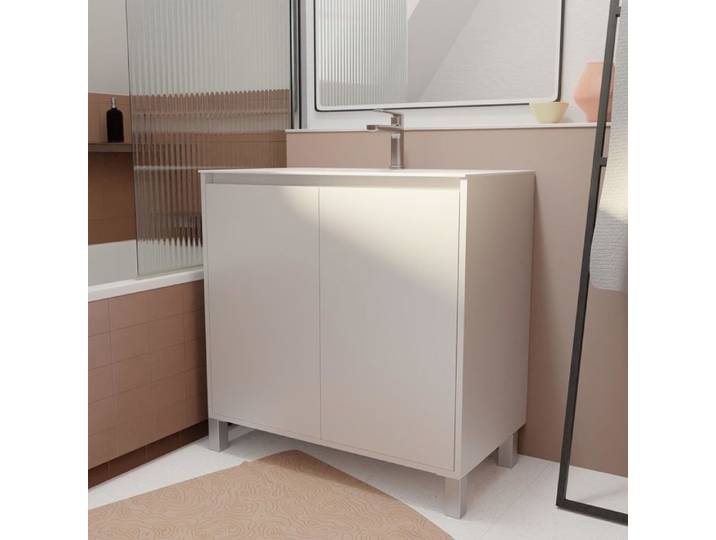 Pack Meuble Salle de Bains 80 cm Blanc 2 portes avec Vasque Céramique - XENOS