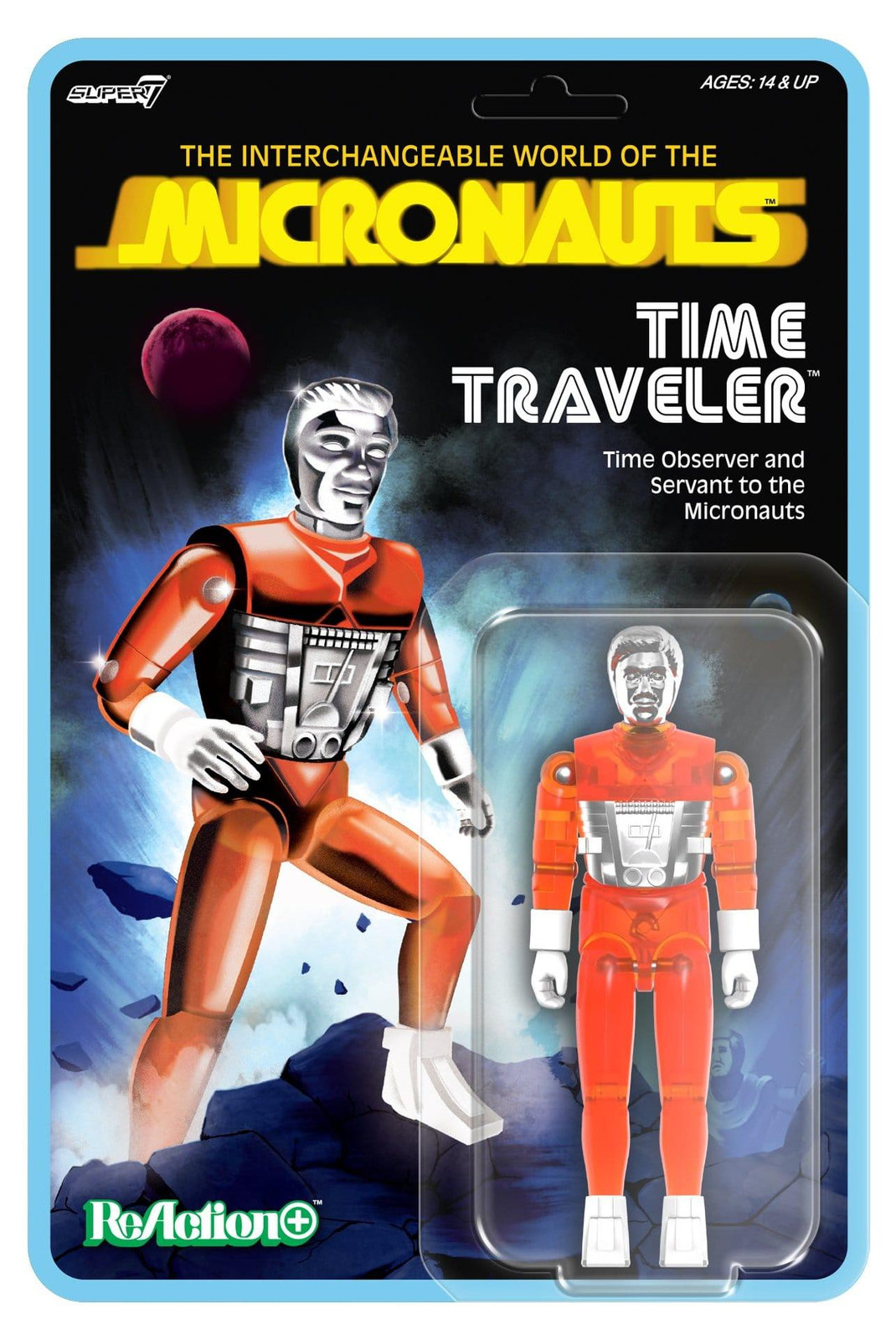Super7 Micronauts ReAction+ Wave 04 Time Traveler actiefiguur - Transparant Oranje