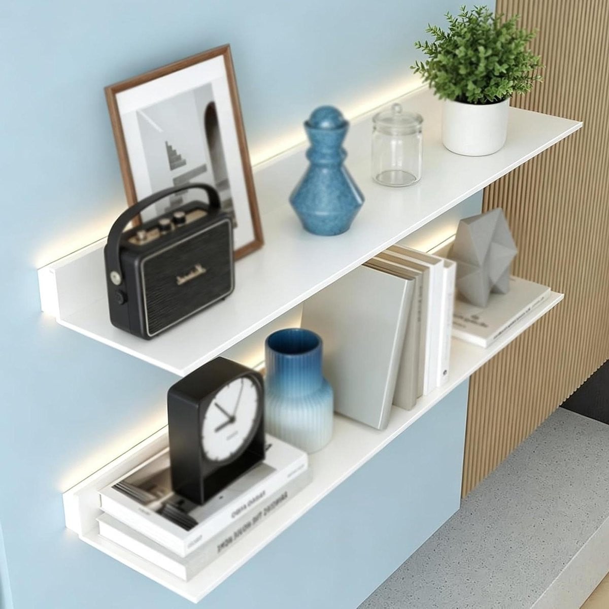 Zwevende Wandplank met Ingebouwde Ledverlichting - Wit - 60 cm