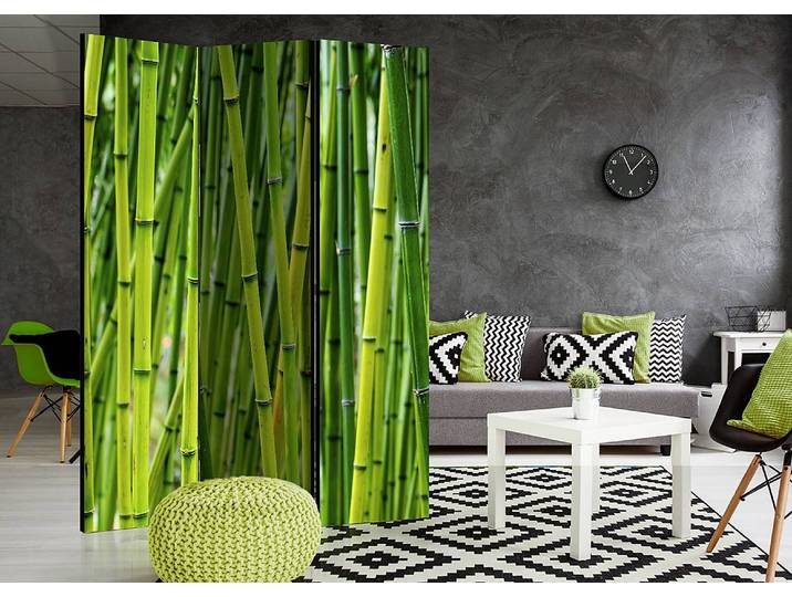 Paravent Forêt Bamboo acoustique Non-tissé sur pin massif Vert 135 x 172cm