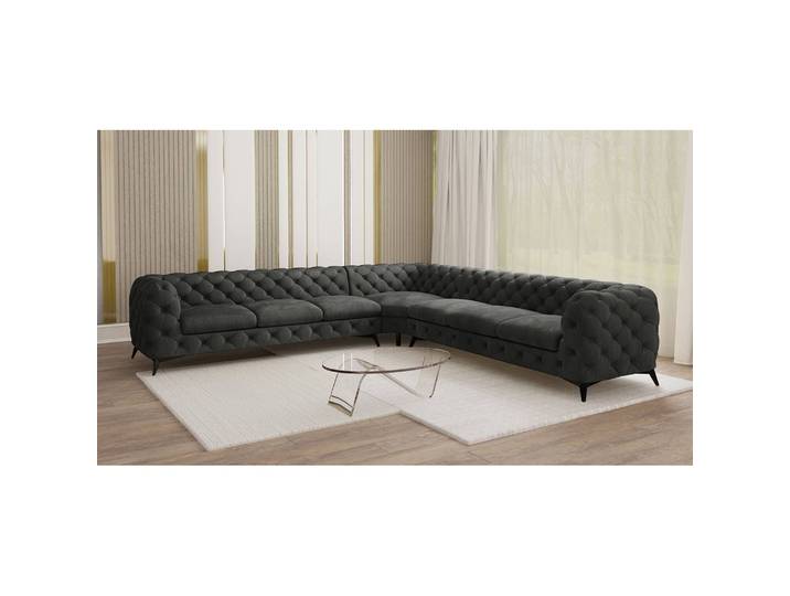 Ecksofa Typ B Grau Samt Ravi 323 x 323cm Gleichschenklig Glamour
