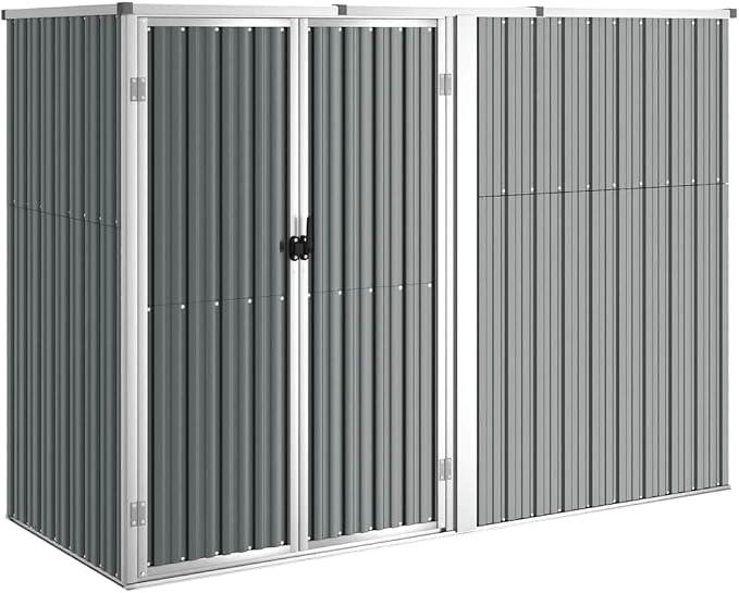 Gerätehaus Grau 225x89x161 cm Verzinkter Stahl | Gartengeräte Aufbewahrung, Metall Geräteschuppen, Schräges Dach, Praktischer Griff