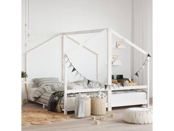 WXGTBKPR Kinderbett aus Kiefernholz Weiß für 2 Kinder 90x190 cm Massivholz Bettgestell