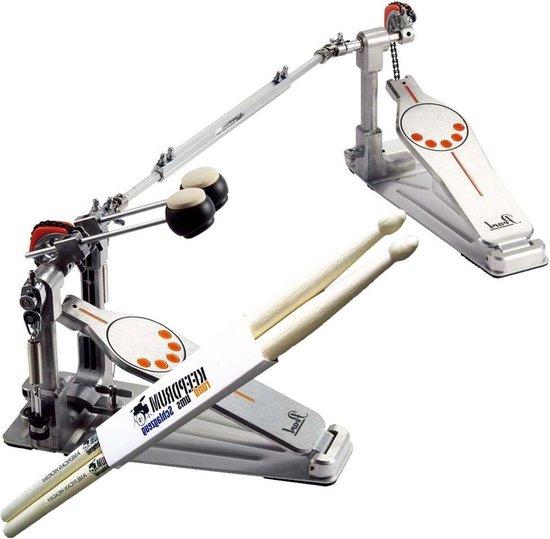 Doppelbasspedal - Doppelpedal - Musikalische Klangfarbe - Exzentrische Kettenschaltung - Mit Stangen - Silber
