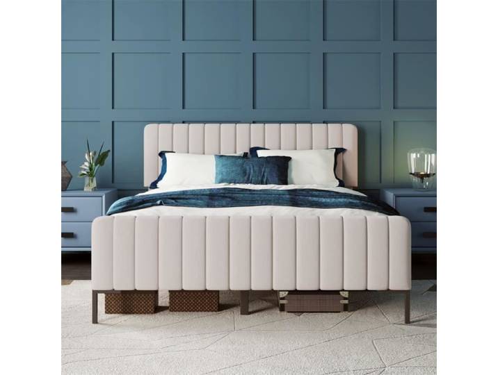 DRIPEX Lit Double Rembourré 160x200cm pour adulte cadre de lit avec sommier à lattes et tête de lit réglable matériau