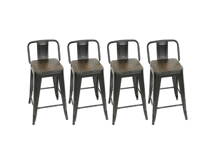 Ensemble de 4 Tabourets Hauts en Bois Noir - Industriel - Loft - 42x42x84cm - 150kg