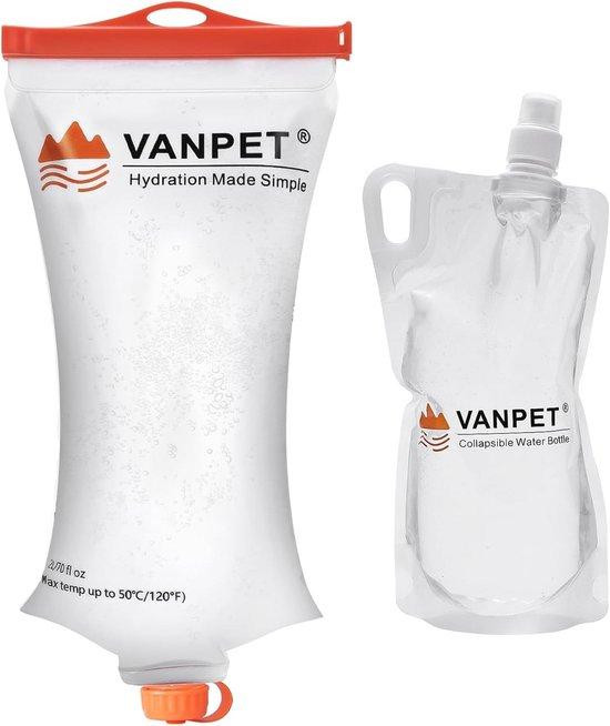 Vanpet Waterzak 2L en 1L Duurzaam en Inklapbaar Compatibel met Sawyer Squeeze Waterfilter