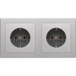 Berker SCHUKO-Steckdosenkombi. 2-fach alu/lackiert mit Rahmen 47206084